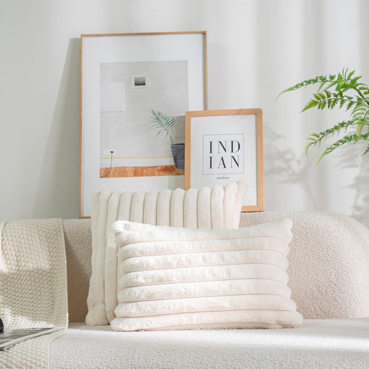 Paquete de 2 fundas decorativas afelpadas de piel sintética para cojín, diseño a rayas para sofá, sillón, dormitorio 12 x 20 pulgadas