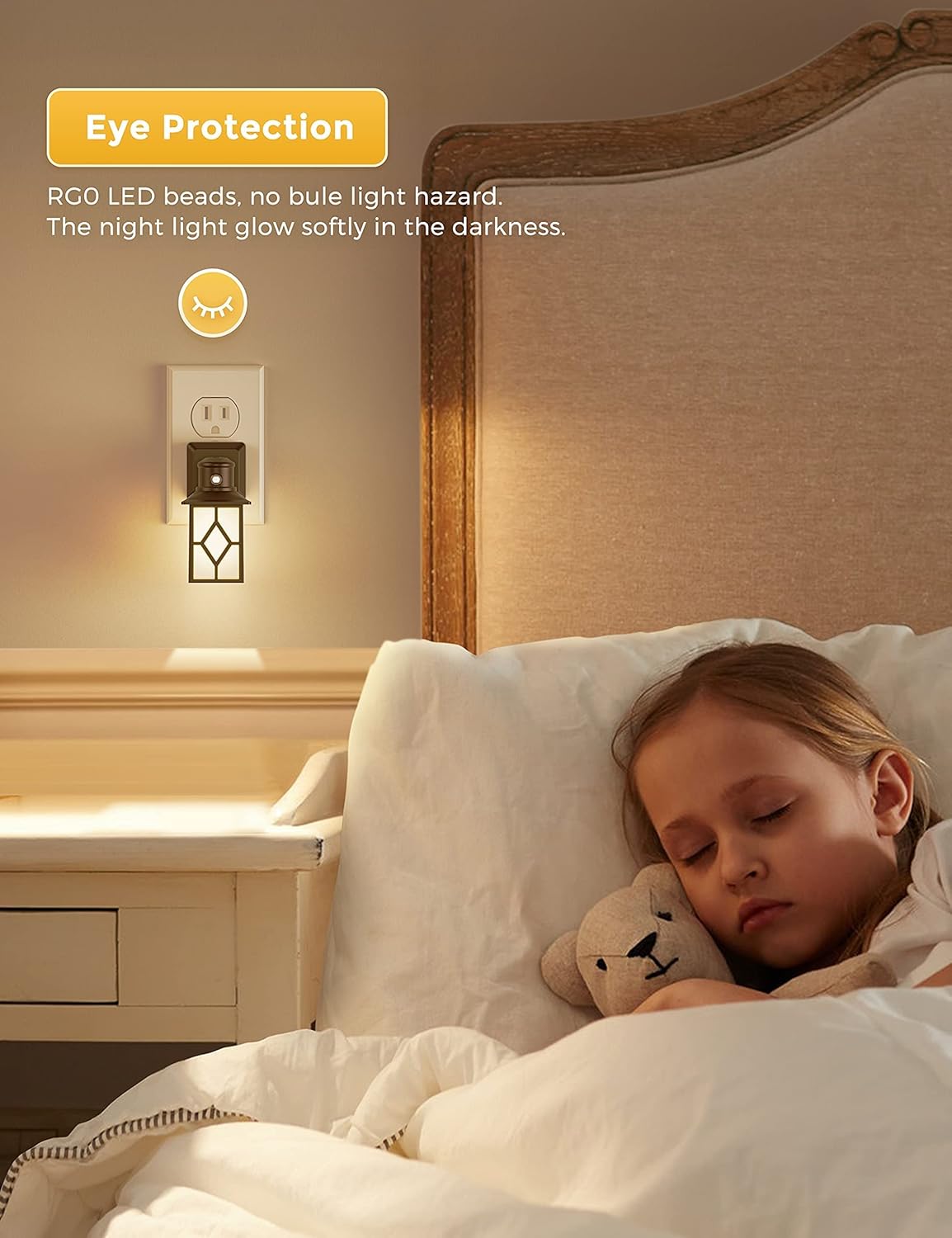 LOHAS – Luz nocturna LED enchufable con sensor de anochecer a amanecer, paquete de 2 luces diurnas de 5000 K, 5 lm a 80 lúmenes, luz nocturna