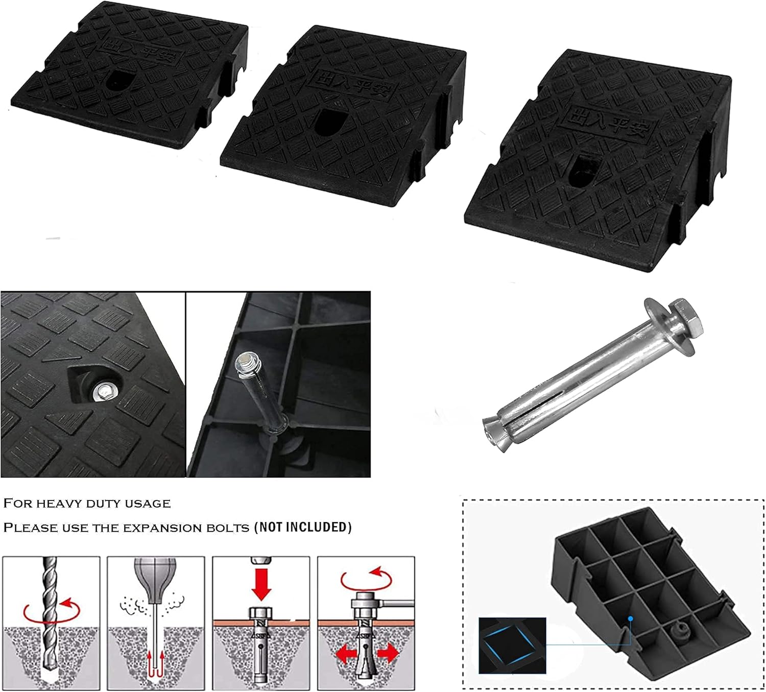 Rampa de bordillo, rampas de plástico ligero portátil para bordillos, rampas para autos bajos, rampa de motocicleta, rampas de bordillo – 2 piezas