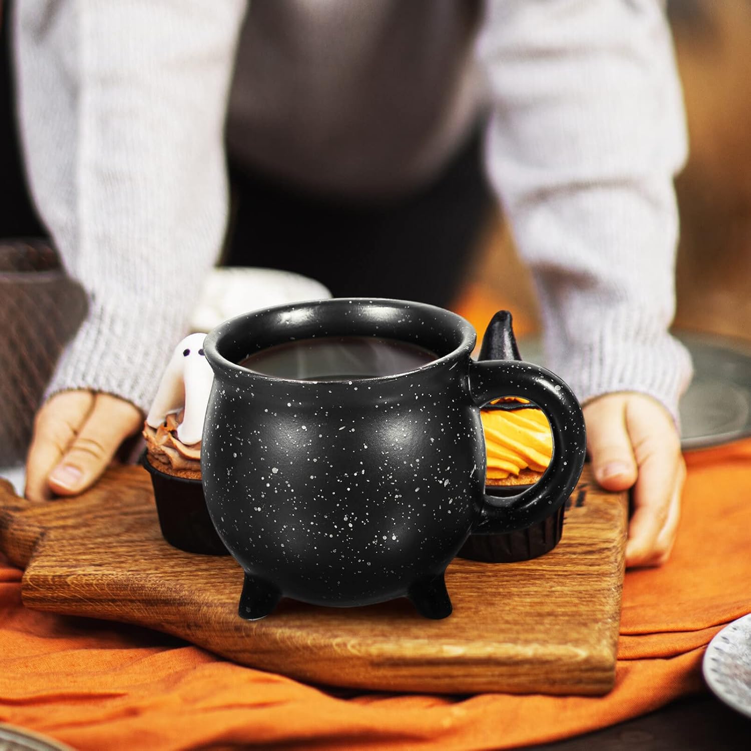 MAGICLULU 1 taza de cerámica de caldero de Halloween, taza creativa de caldera de bruja, taza de caldero con trípode para Halloween, regalos de