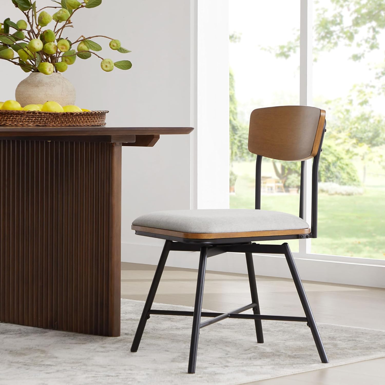 CHITA Juego de 2 sillas de comedor modernas giratorias, sillas de cocina de comedor de tela, sillas de comedor tapizadas de mediados de siglo con