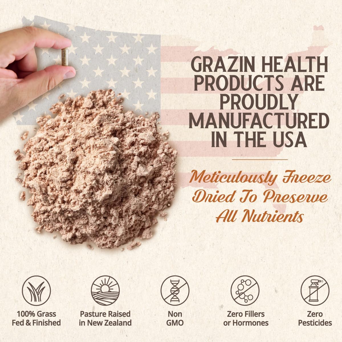 Grazin Health – Complejo de órganos bovinos alimentados con pasto hígado, bazo, riñón, corazón, páncreas (600 mg por órgano por cápsula), 3000 mg