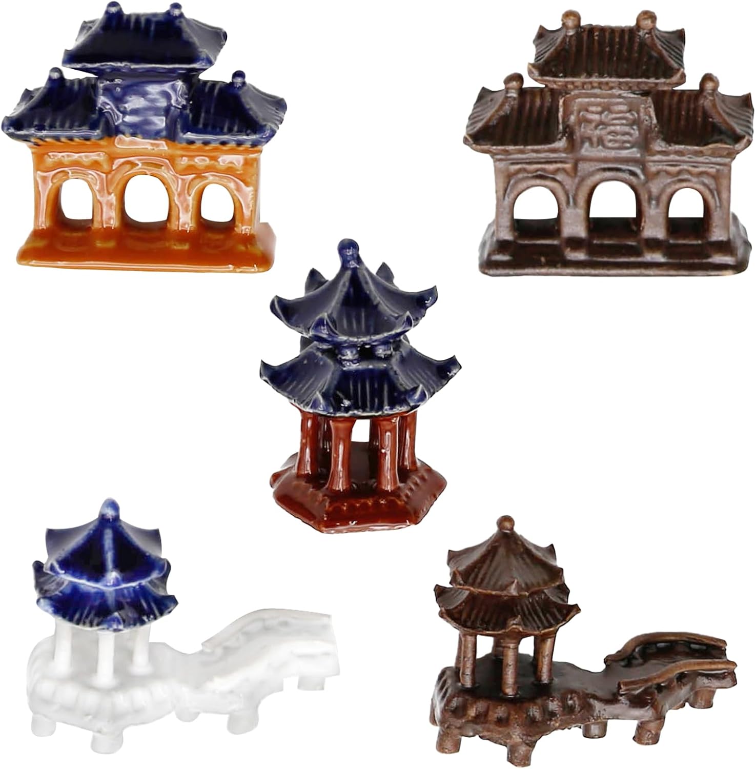 Juego de estatua de pagoda de 5 piezas, adornos de cerámica de micro paisaje, para accesorios de jardín en miniatura, decoración de acuarios,