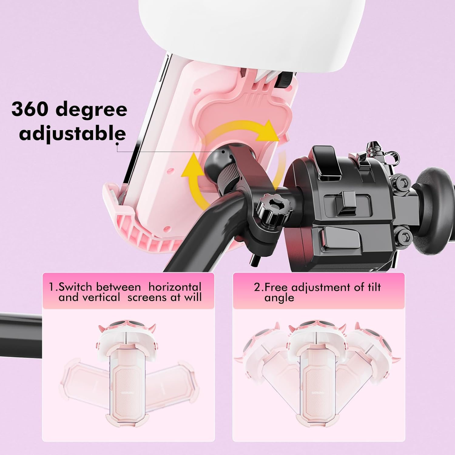 Bike Phone Holder, 360 Rotatable Motorcycle Phone Mount Handlebar Cell Phone Clamp, Scooter Phone Clip for iPhone 14 PlusPro Max, 13 Pro Max, S10,
