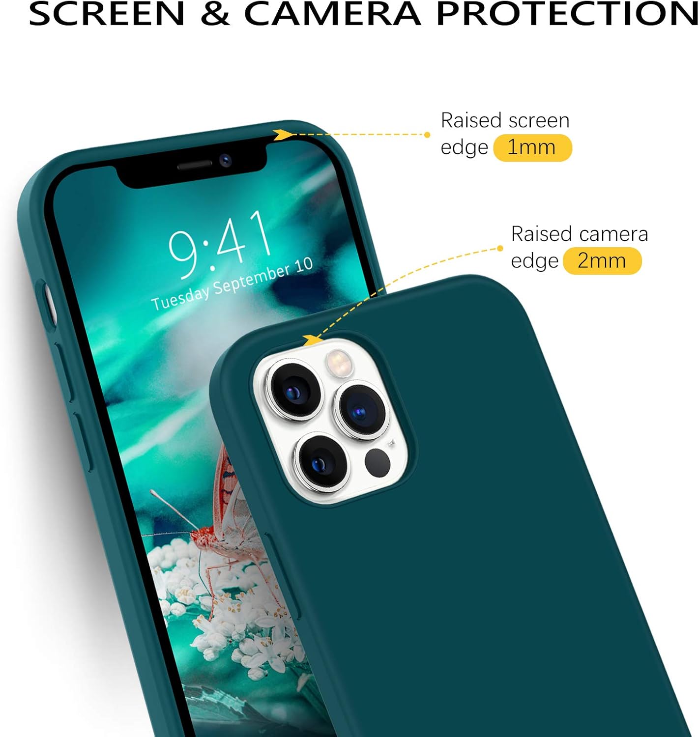 GUAGUA Funda compatible con iPhone 12 Pro Max de 6.7 pulgadas, 5G, silicona líquida, goma de gel suave, delgada, forro de microfibra, funda de cojín