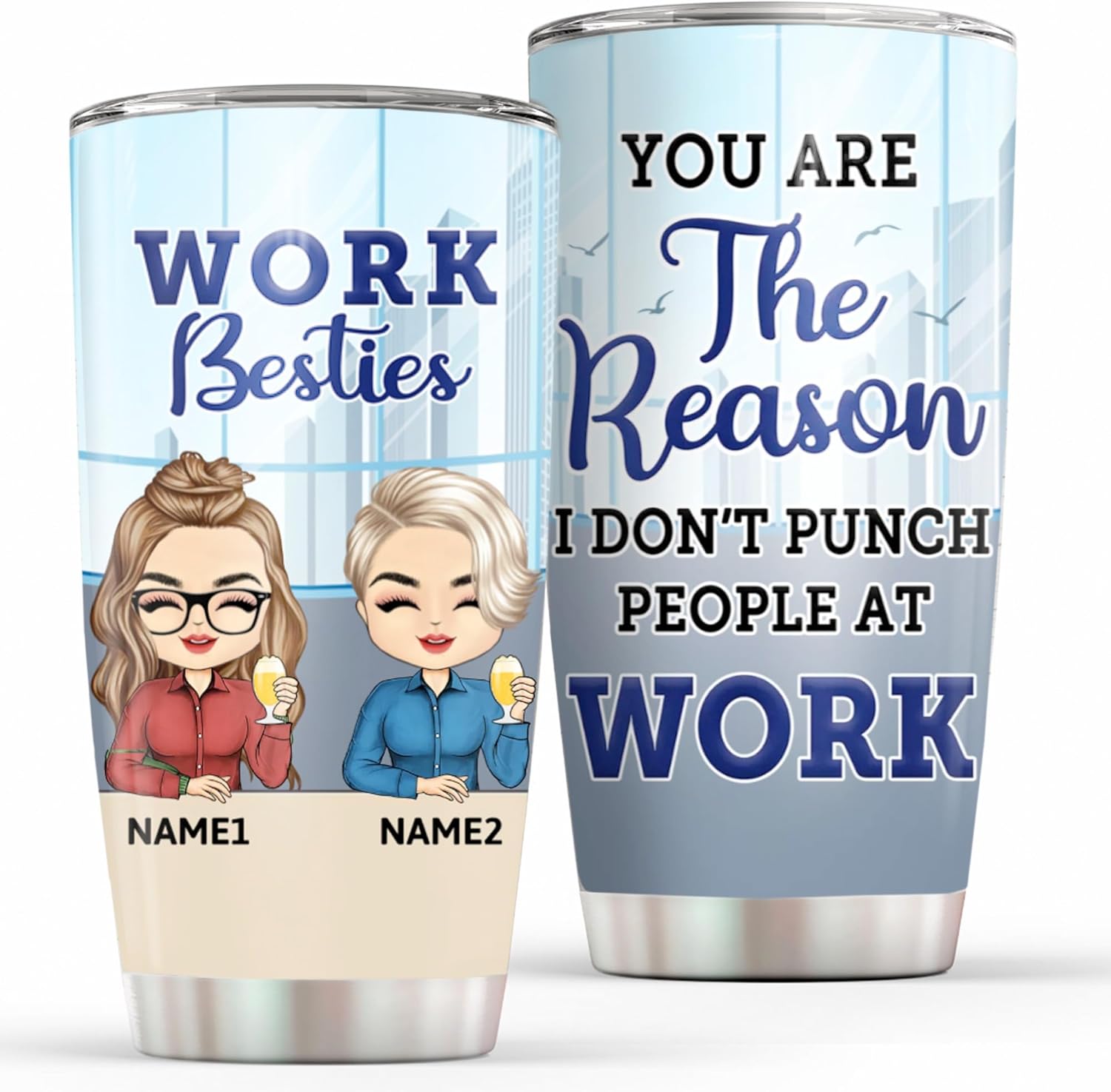 Vaso personalizado con texto en inglés “You Are The Reason I Don’t Punch People At Work”, regalos de cumpleaños para colegas, compañeros de trabajo,