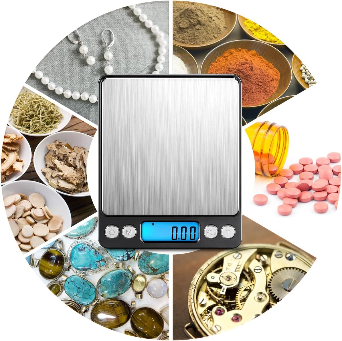 Báscula digital de cocina, 17.64 oz0.00 oz, báscula de joyería de bolsillo con pantalla LCD retroiluminada, 6 unidades de apagado automático de tara