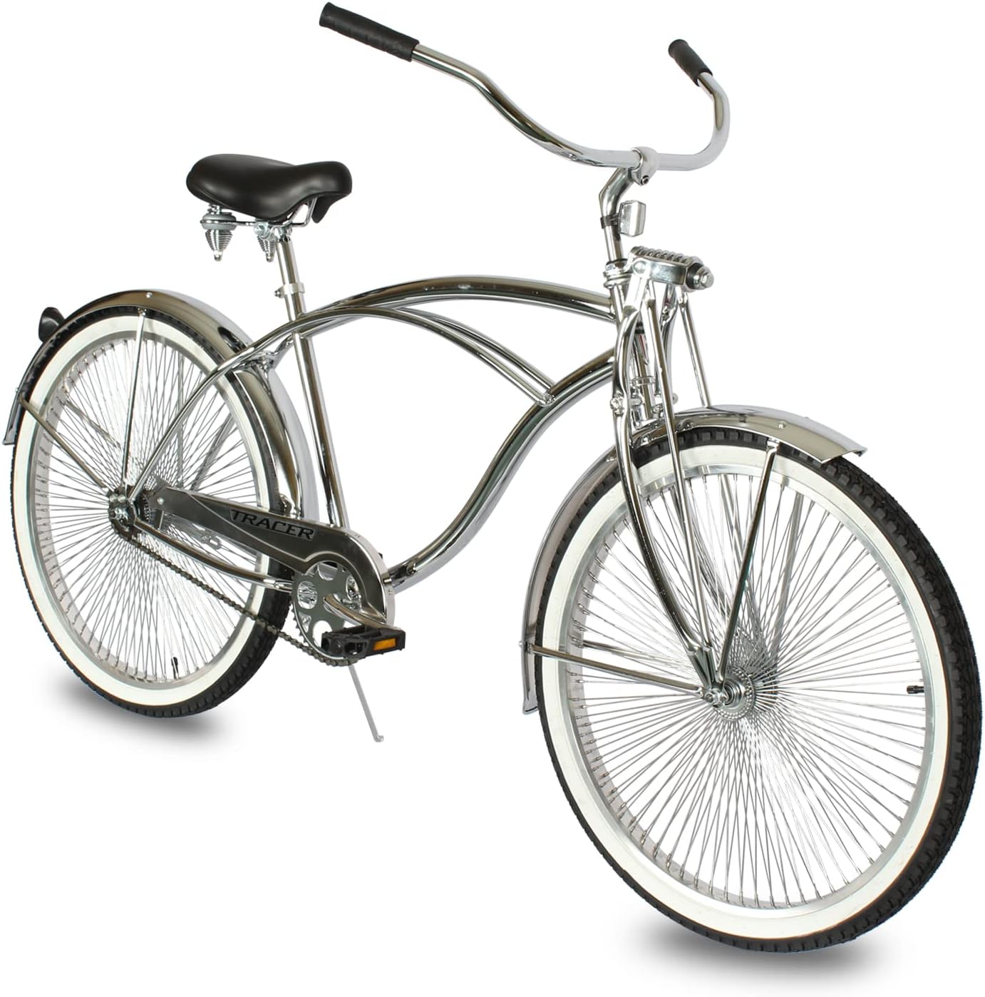 Tracer Cheetah – Bicicleta Beach Cruiser Lowrider de 26 pulgadas, marco cromado de acero, horquilla Springer, manillar tipo luna de una sola