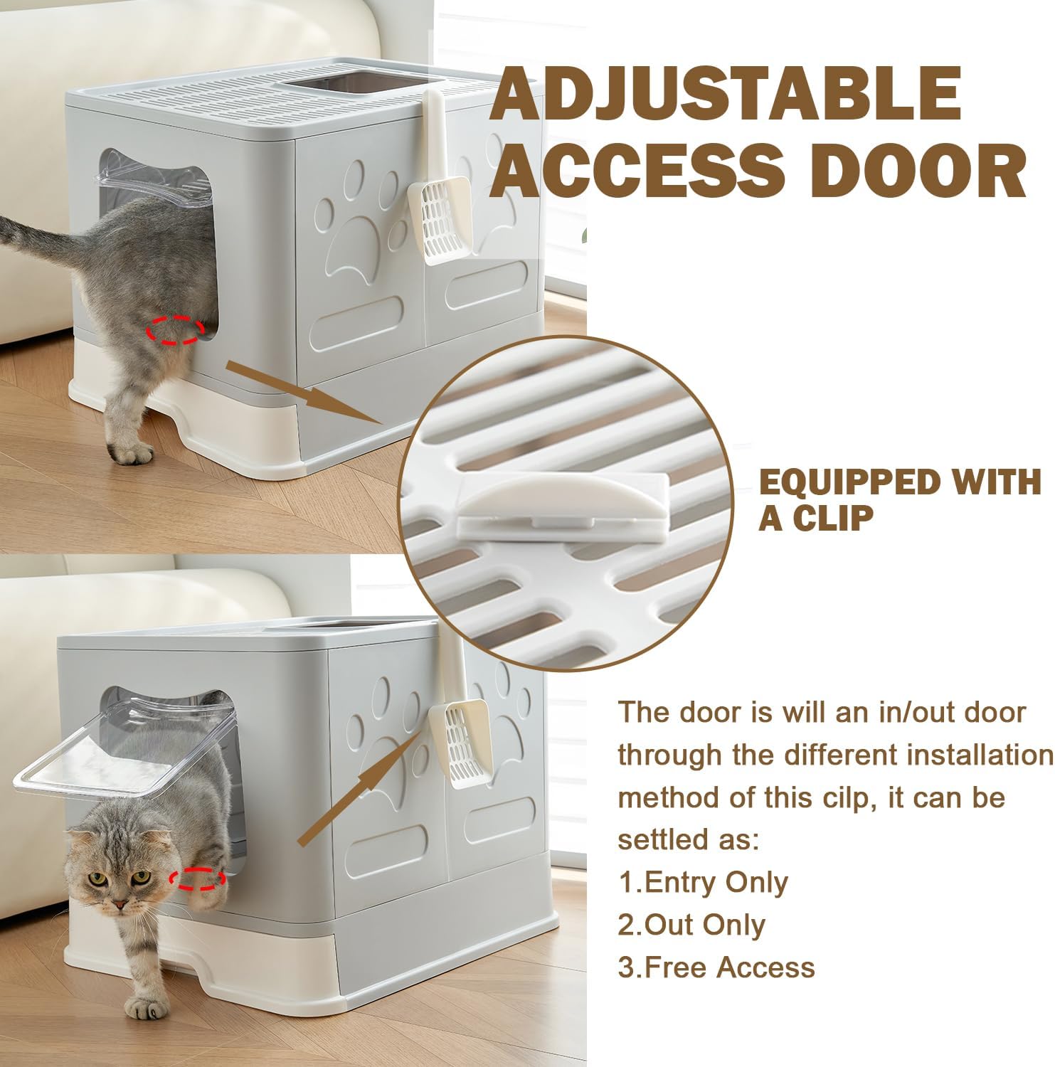 Caja de arena extra grande para gatos, caja de arena plegable cubierta para gatos grandes con tapa para gatos medianos y grandes, inodoro de pared