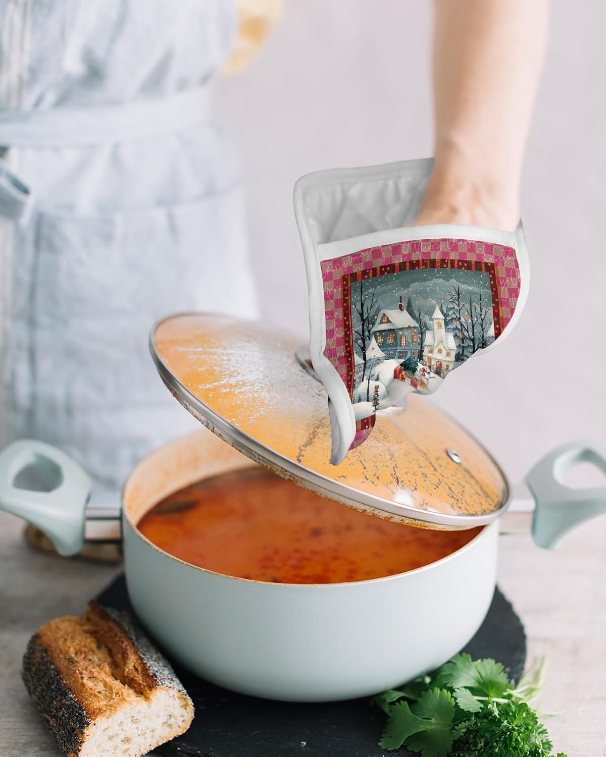 Juego de 4 agarraderas de tela de toalla de invierno para cocina, antideslizante y aislante de calor, juego de agarraderas de tela de toalla con