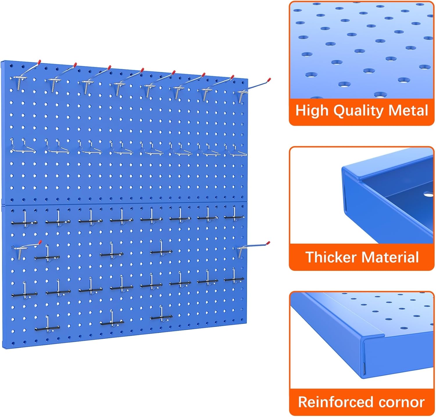 TORACK Organizador de pared de tablero de clavijas de metal de 24 x 24 pulgadas o 12 x 48 pulgadas, sistema de tablero de clavijas de 70 piezas para