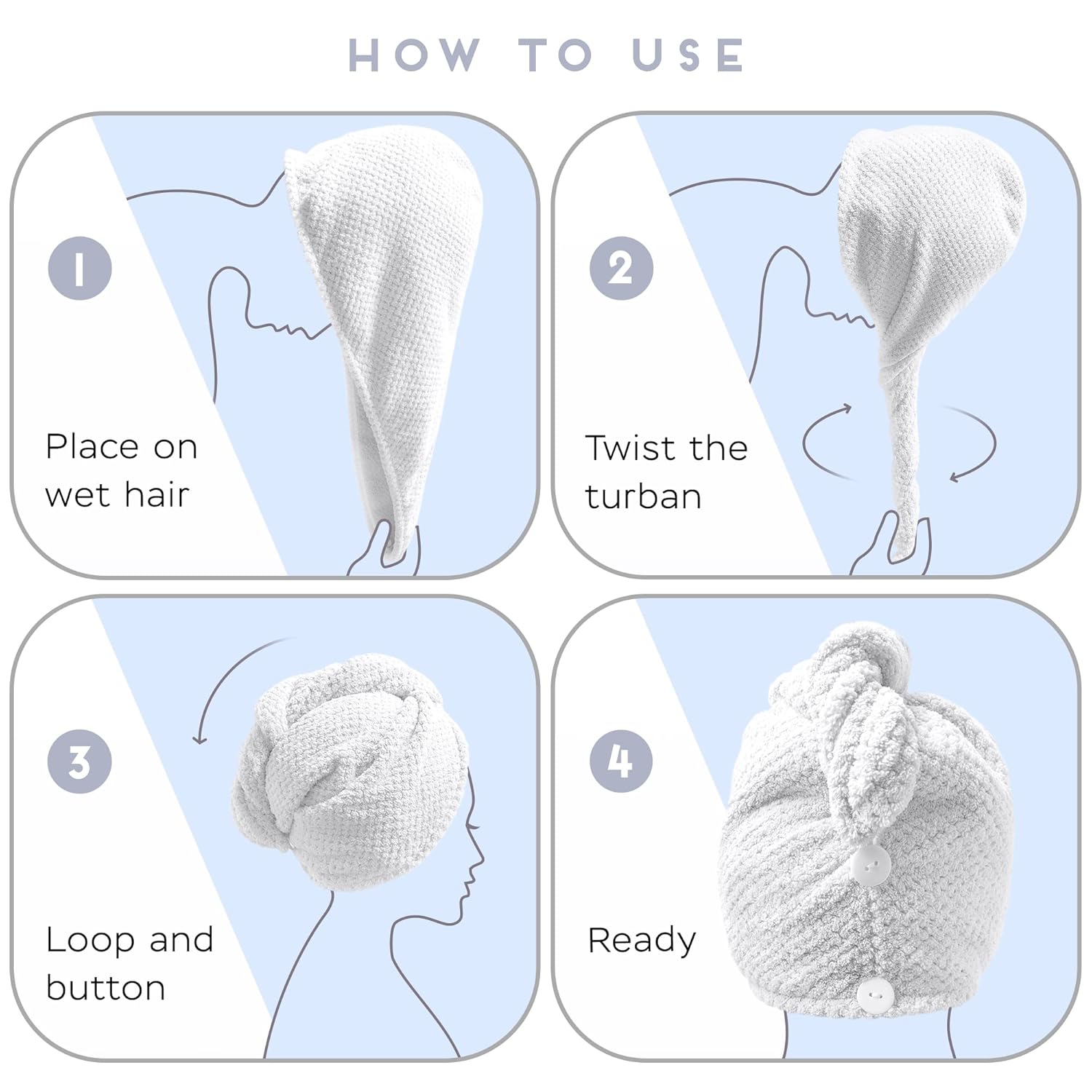 Paquete de 2 toallas de microfibra para el cabello para mujer, antiencrespamiento, de secado rápido, turbante para todo tipo de cabello, absorbente