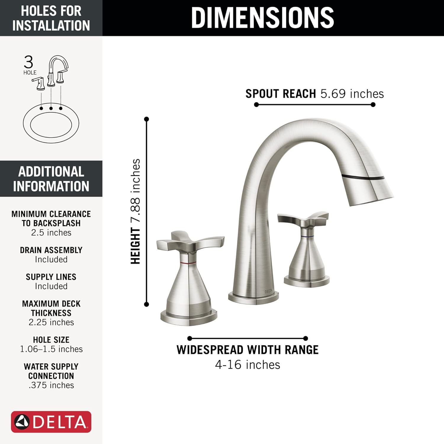 DELTA FAUCET 357756-SSPD-PR-DST Stryke – Grifo de baño, Lumicoat Inoxidable