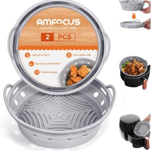 Olla de silicona para freidora de aire, paquete de 2 cestas redondas para freidora de aire, bandeja para hornear reutilizable, reemplazo de papel Olla de silicona para freidora de aire, paquete de 2 cestas redondas para freidora de aire, bandeja para hornear reutilizable, reemplazo de papel
