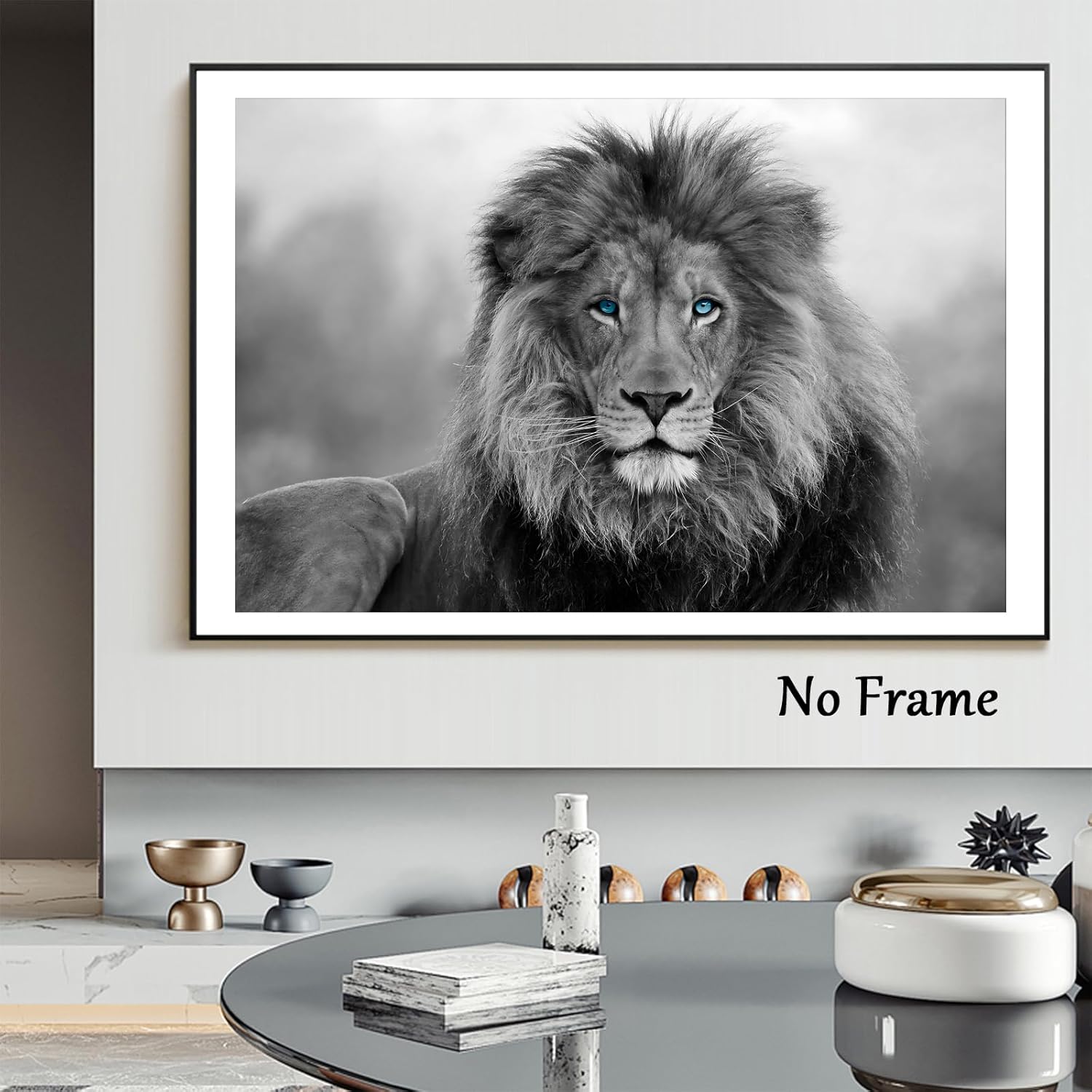 Lienzo decorativo para pared, diseño de león blanco y negro, impresiones de imágenes de animales salvajes, pintura abstracta de león en blanco y