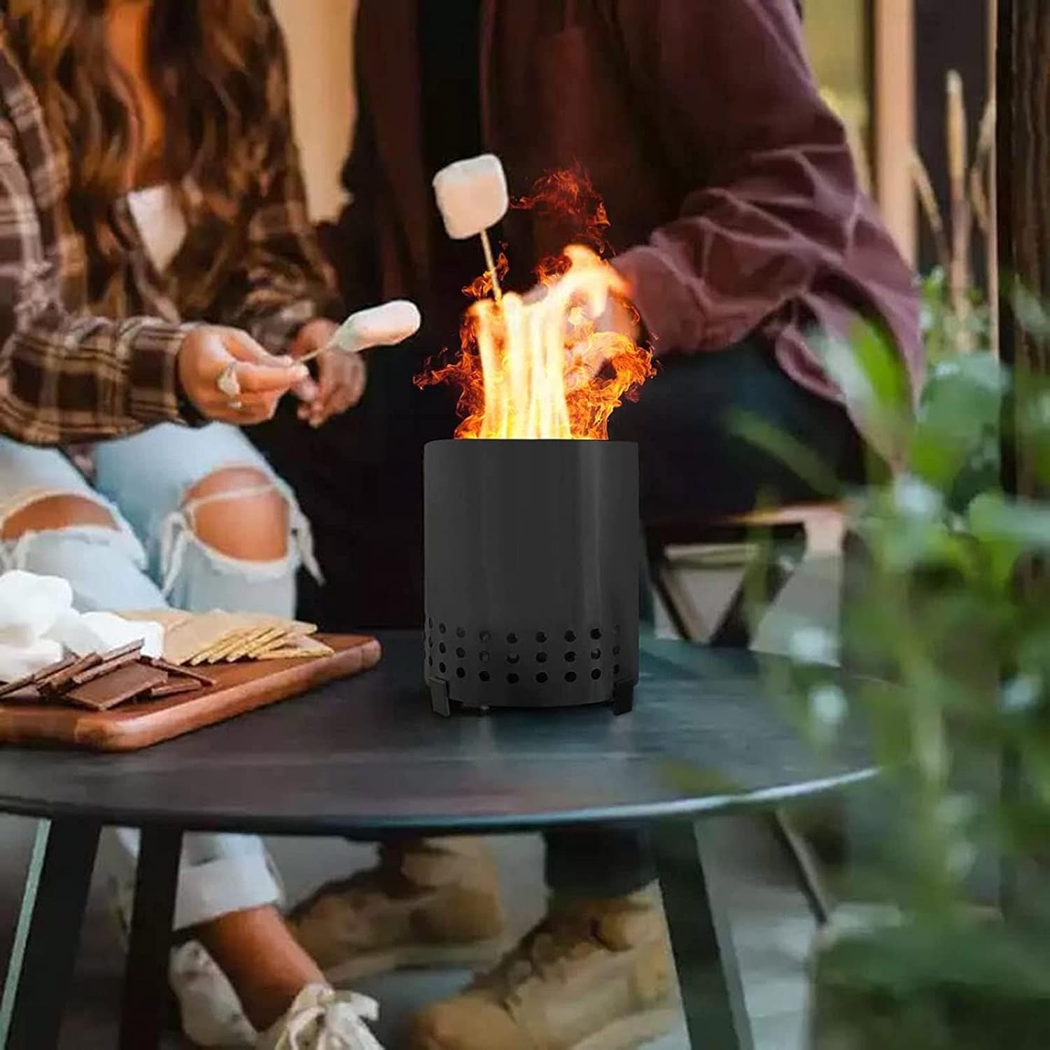 Pozo de fuego de mesa, hoguera para exterior, hoguera portátil de hierro sin humo con soporte, hoguera de leña al aire libre para campamento, patio,