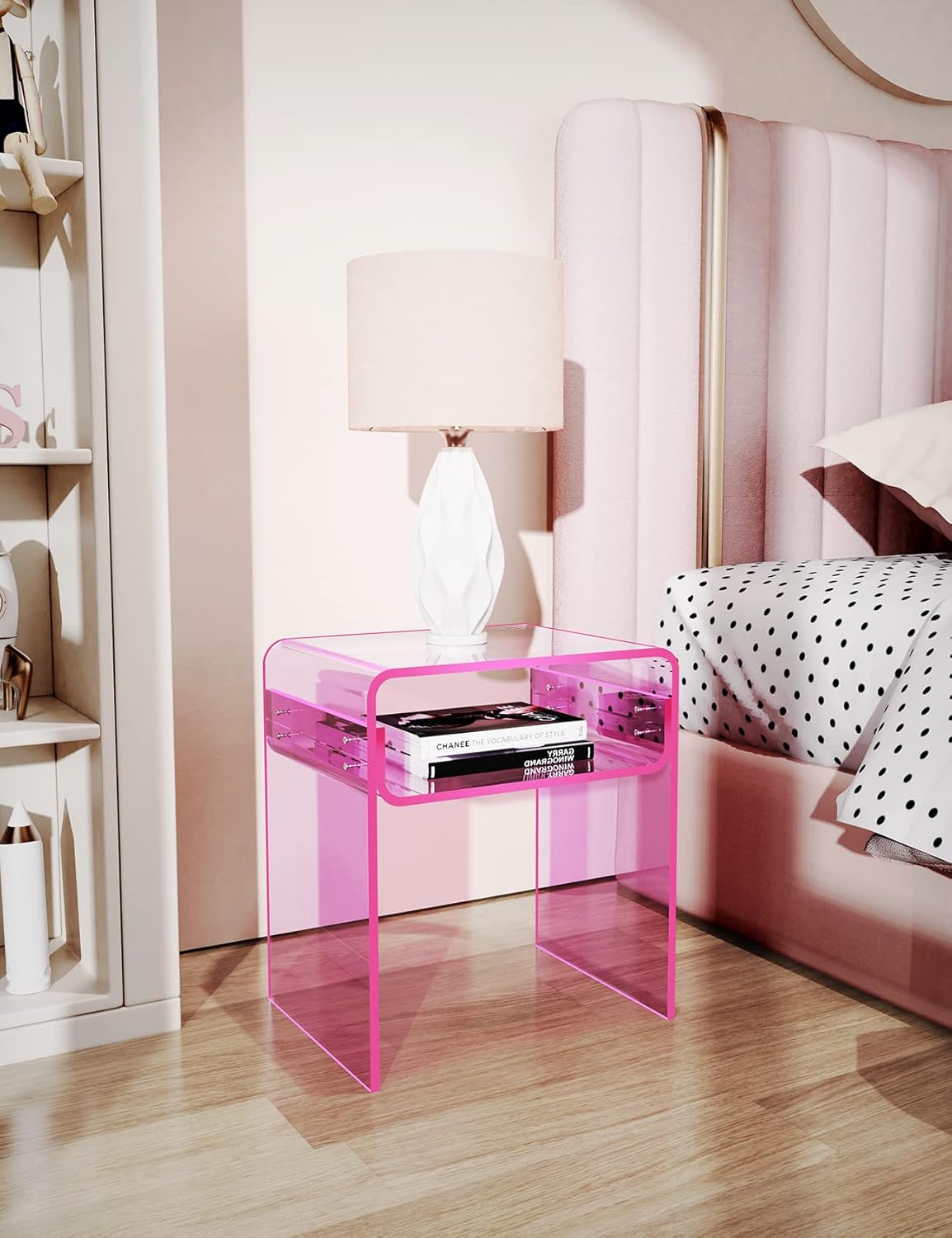 Mesa auxiliar de acrílico transparente de 2 niveles para sala de estar, dormitorio, decoración del hogar (rosa)