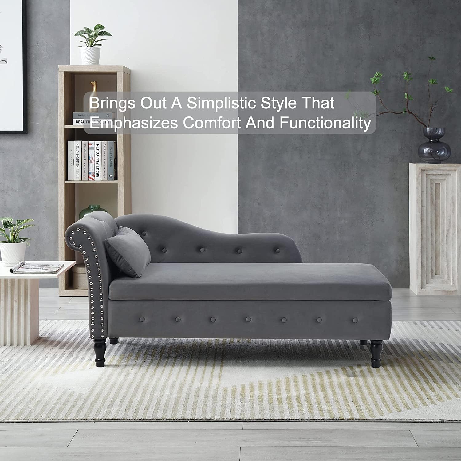 Anwick Chaise Lounge – Silla reclinable tapizada para interiores, moderna y tapizada para sala de estar, dormitorio, sofá cama (gris) (gris +