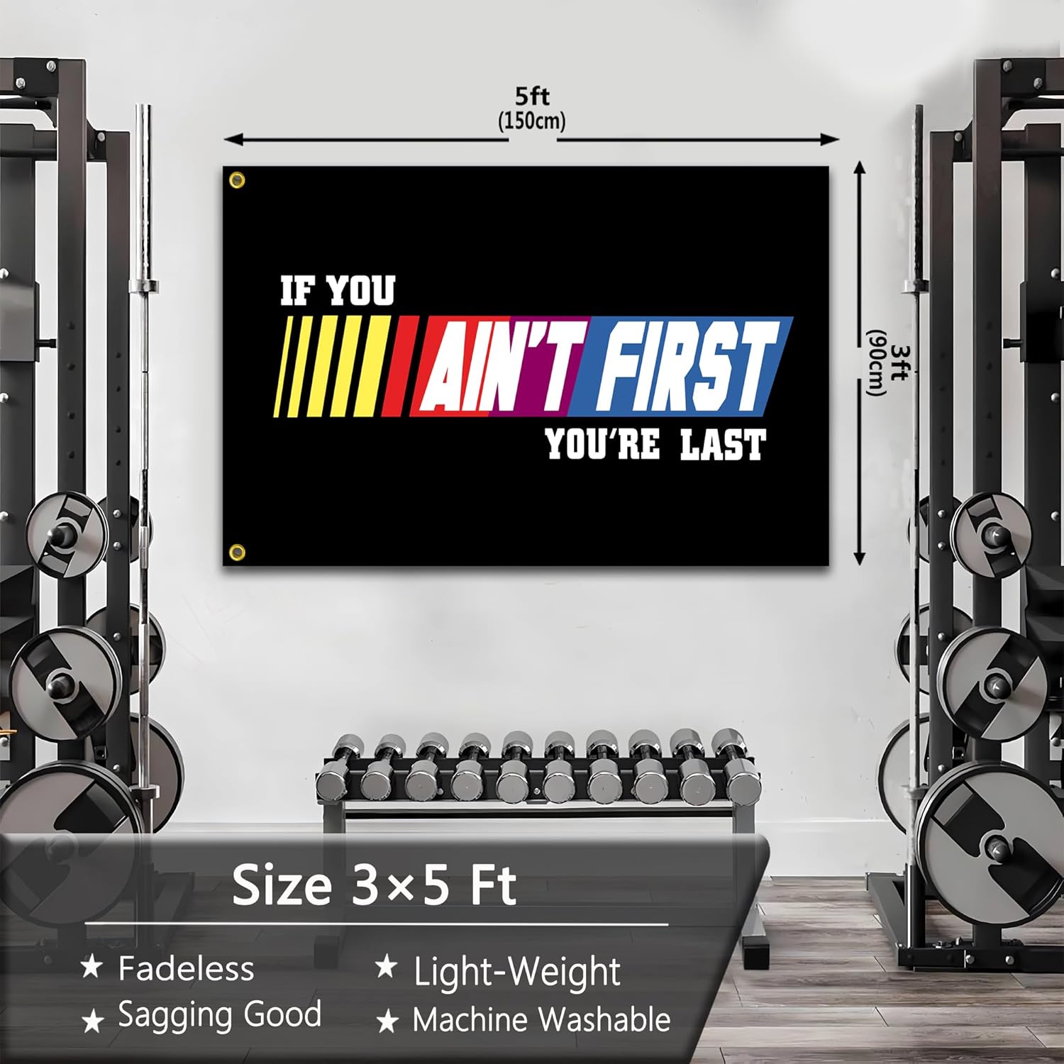 Bandera motivacional de “If You Ain’t First You’re Ultim” de 3 x 5 pies, Talladega Nights Fitness, para dormitorio universitario, gimnasio, fiestas,