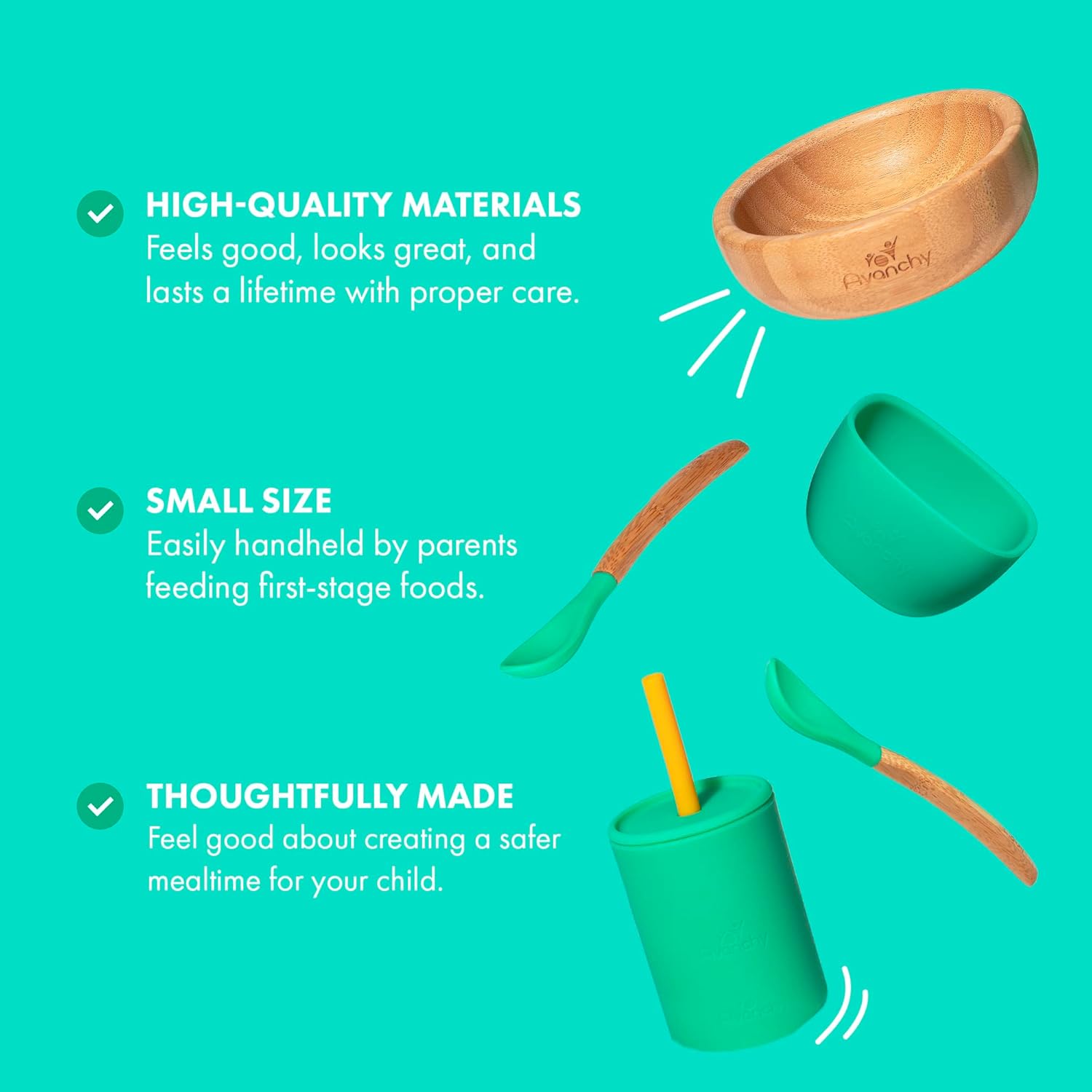 Avanchy Bamboo La Petite Family Collections Set de regalo verde  Incluye mini cuenco de bambú, cuenco de silicona, taza de silicona y cucharas de