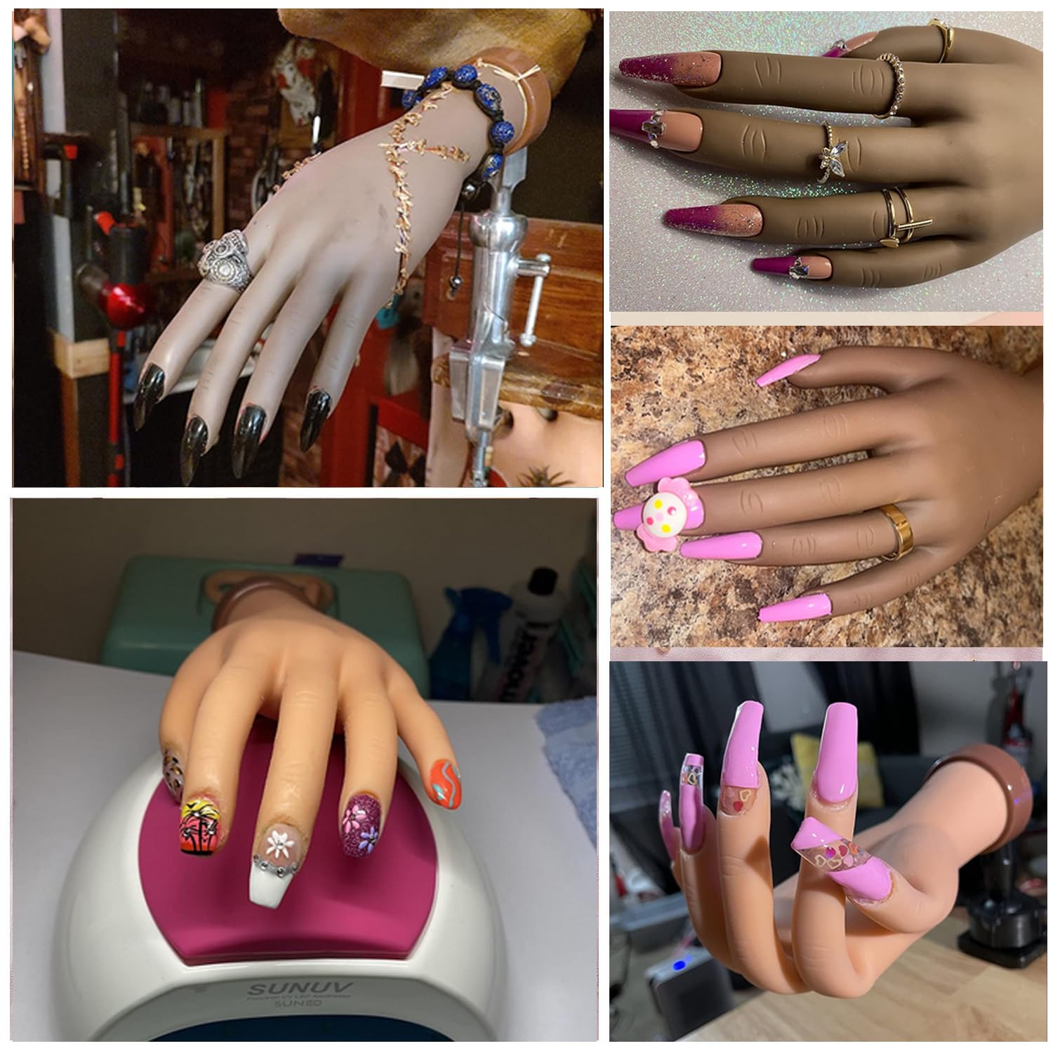 Mano de práctica para uñas acrílicas, práctica de uñas, suministros técnicos de uñas para prácticas, uñas acrílicas, flexibles, flexibles, maniquí,