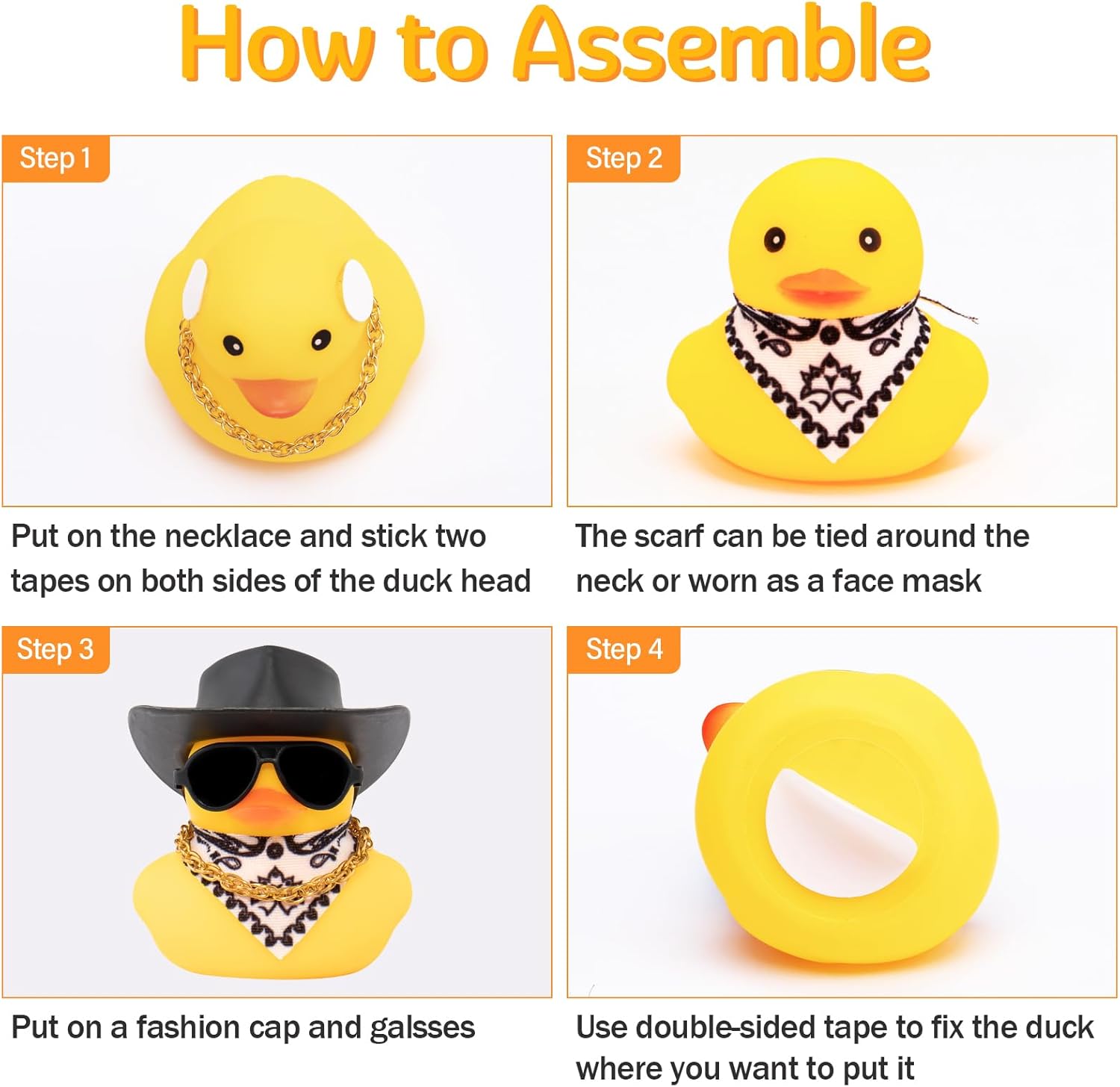 wonuu Pato de goma para automóvil, decoración de pato amarillo con sombrero de sol, collar, gafas de sol para decoración de tablero de automóvil,