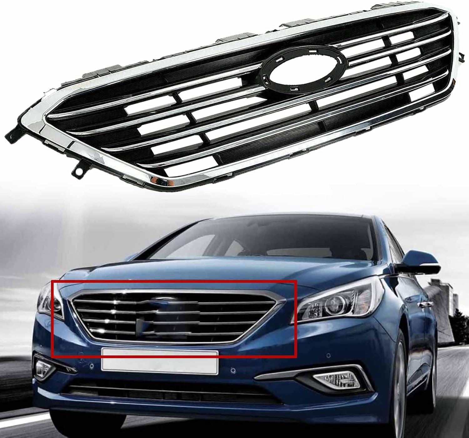 SEBLAFF Reemplazo negro cromado de las rejillas de parachoques delantero automotriz para 2015 2016 Sonata