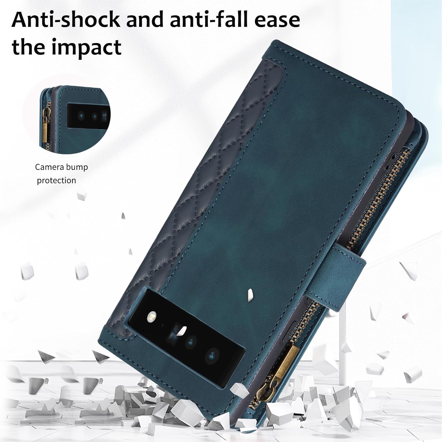 Asuwish Funda para teléfono para Google Pixel 6 Pro con protector de pantalla de vidrio templado y correa para la muñeca, cremallera abatible,