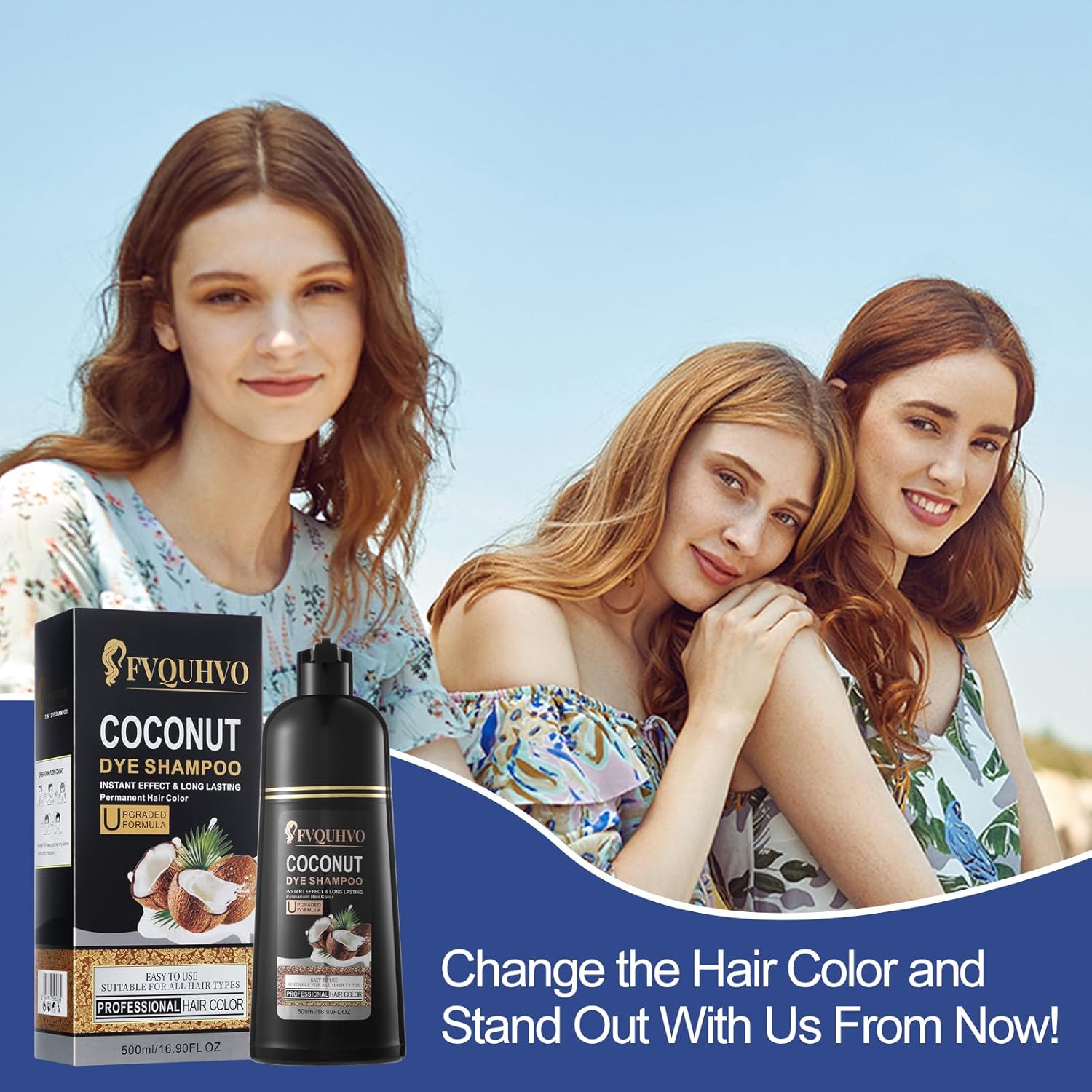 Champú de tinte para el cabello 3 en 1, tinte para el cabello con aceite de coco, champú de color para el cabello para mujeres y hombres, champú