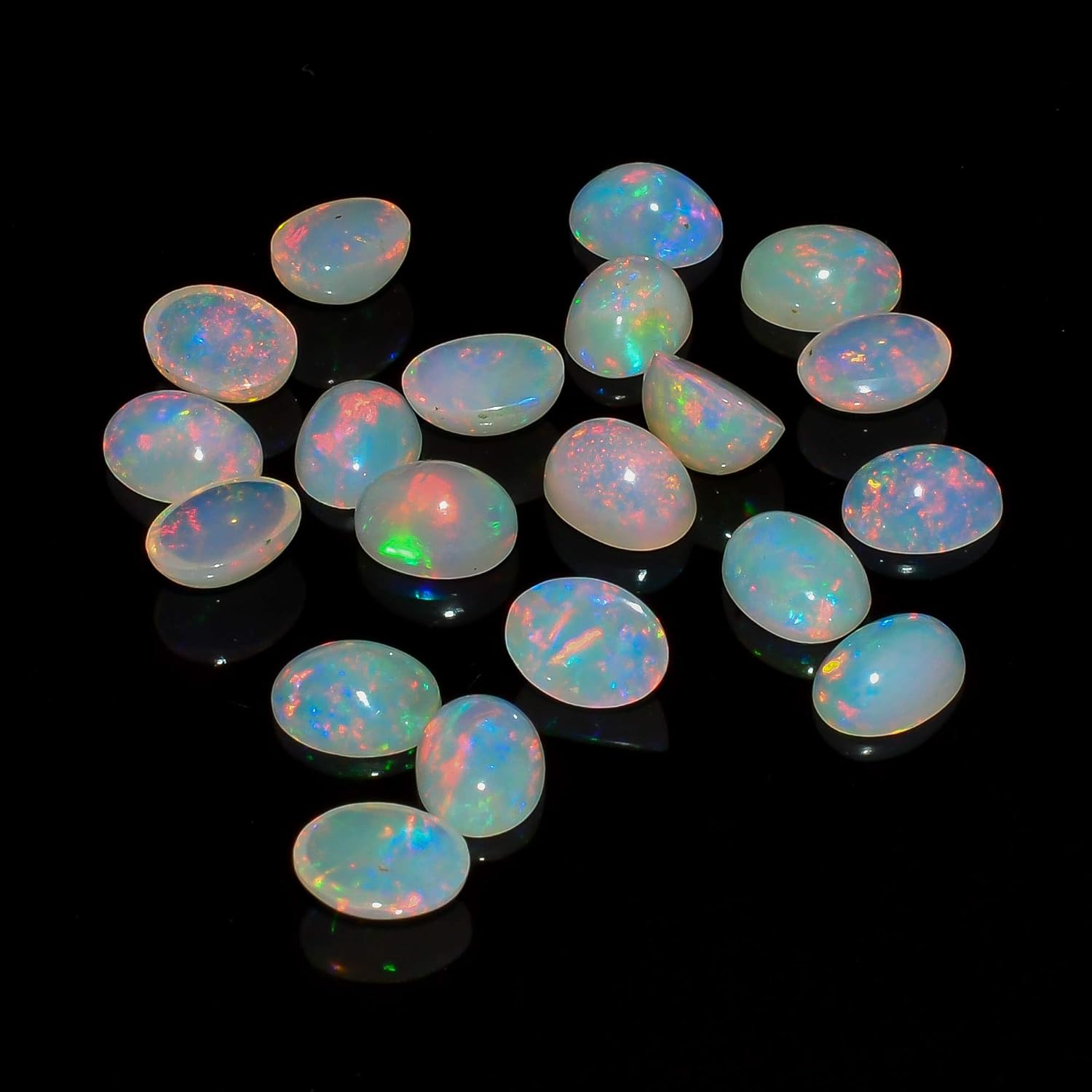 (2 Stone Pack, Oval, 7×5) AURA GEMS Natural Ethiopian Opal Oval Cabochon, Opal Loose Gemstone For Jewelry Making, Fire Play Color Opal Oval Cabochon