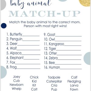 Paper Clever Party Juego de baby shower azul marino y dorado a juego de animales para todas las ocasiones, actividades divertidas de adivinanzas, Paper Clever Party Juego de baby shower azul marino y dorado a juego de animales para todas las ocasiones, actividades divertidas de adivinanzas,