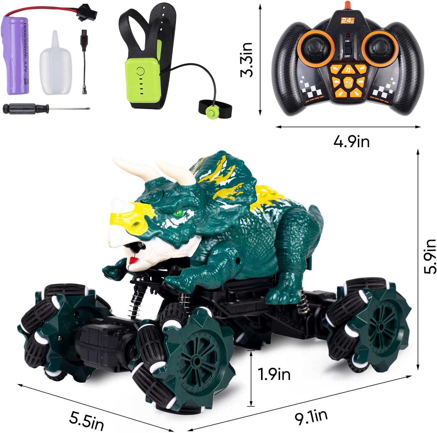 Auto de dinosaurio a control remoto, auto de control de gestos para niños, camiones RC controlados a mano con luz, sonido y aerosol de agua, camión
