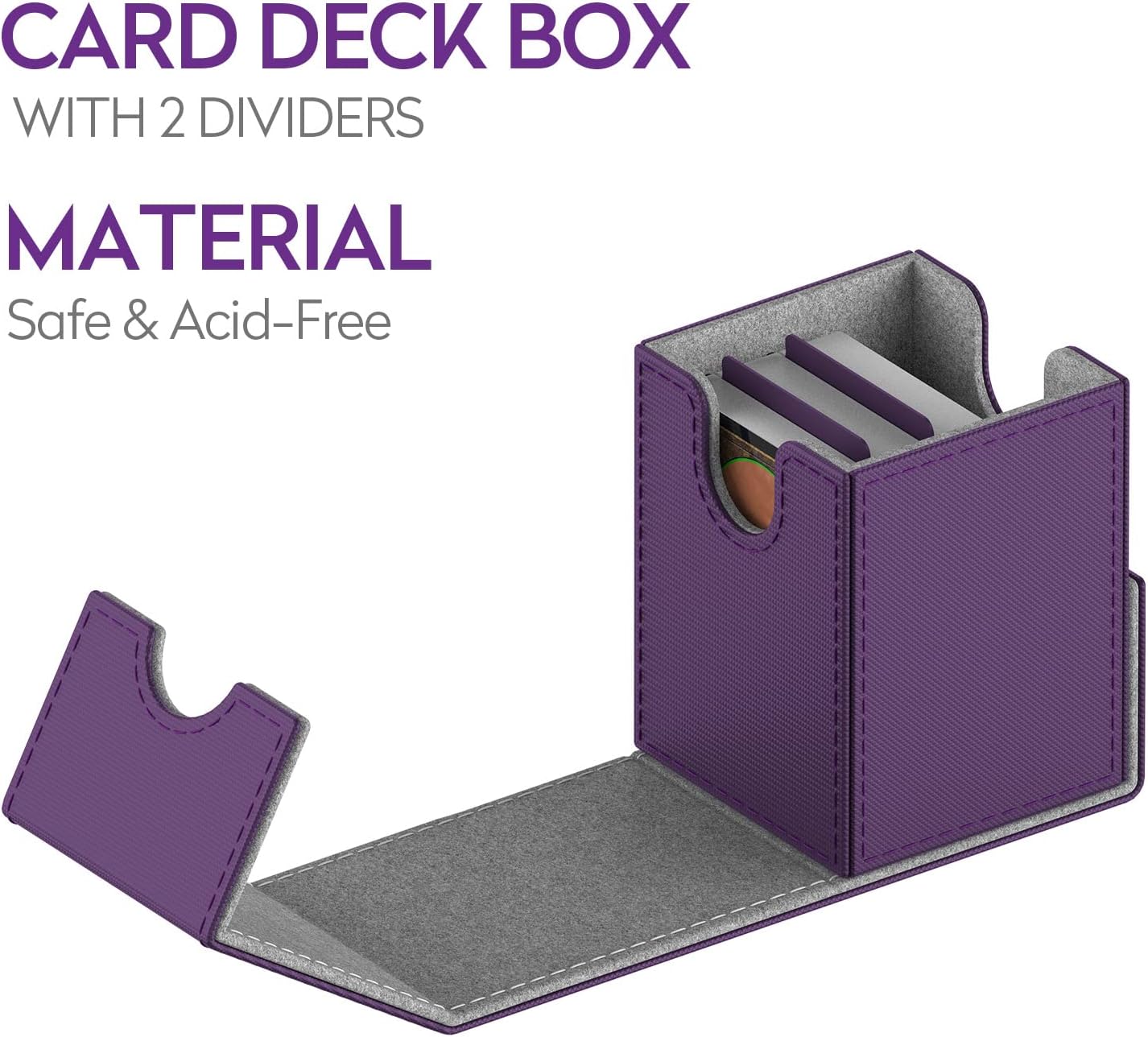 Caja morada para tarjetas MTG, caja de almacenamiento de tarjetas coleccionables con 2 divisores por soporte, capacidad para hasta 110 tarjetas