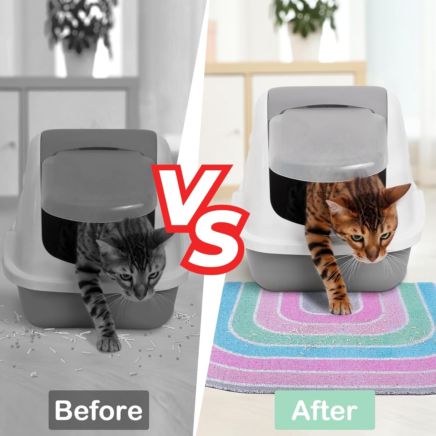 Alfombrilla de arena para gatos, alfombrilla de calidad grande antideslizante para arena para gatos, alfombra de atrapamiento de arena suave y