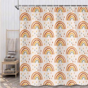 JAWO Cortina de ducha de arcoíris, cortina de baño de arco iris abstracto bohemio para baño, colorido y lindo juego de cortinas de baño arcoíris JAWO Cortina de ducha de arcoíris, cortina de baño de arco iris abstracto bohemio para baño, colorido y lindo juego de cortinas de baño arcoíris