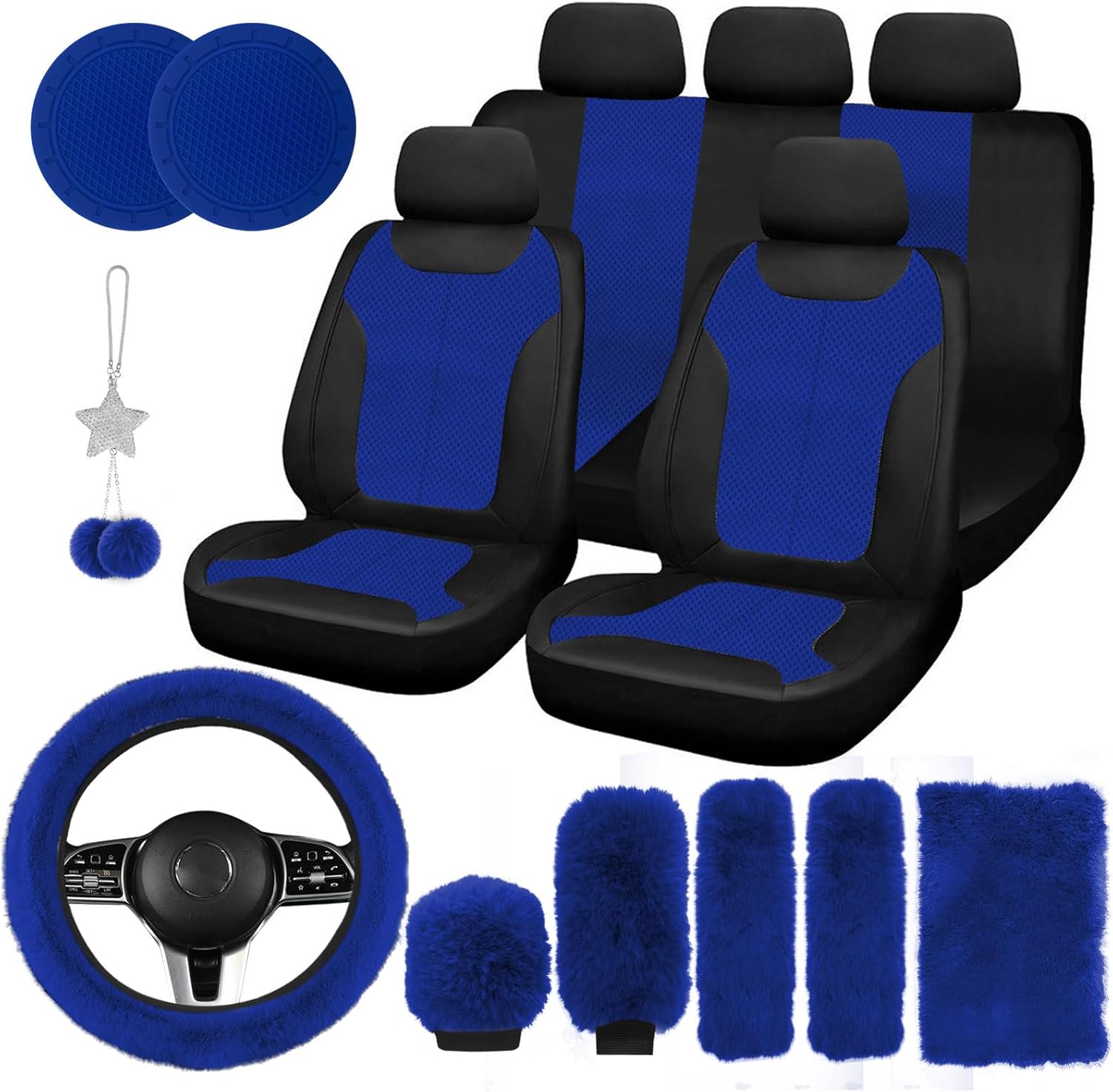 JINGSEN Juego completo de 17 fundas de asiento de automóvil 3D de malla de aire 3D para mujer, esponja compuesta de 0.197 in, paño de malla de aire