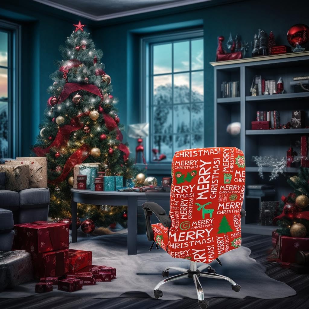 Fundas para silla de oficina de Navidad, funda protectora universal elástica para silla de jefe de respaldo alto moderno y sencillo (XMAS05, M)