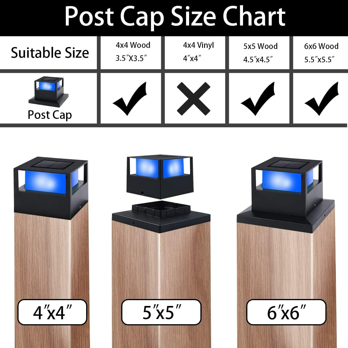 Viewsun Paquete de 8 luces solares para poste de entrada, luces LED SMD de alto brillo, para exteriores que cambian de color, para terraza, patio,