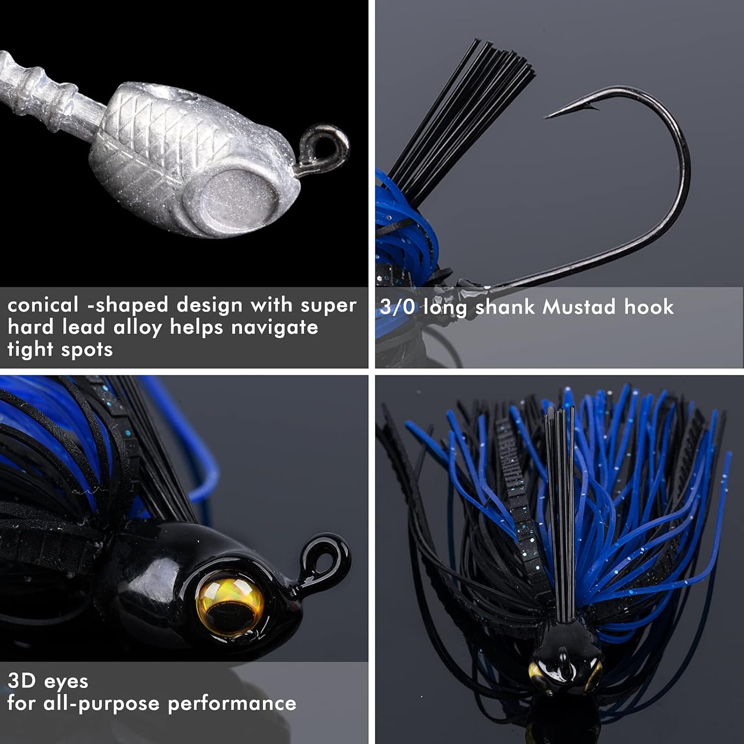 Goture Plantillas de lubina con protector de malezas Plantillas de pesca Faldas de silicona Jigs Flipping Jig Swim Jig Streamlined Head Fishing