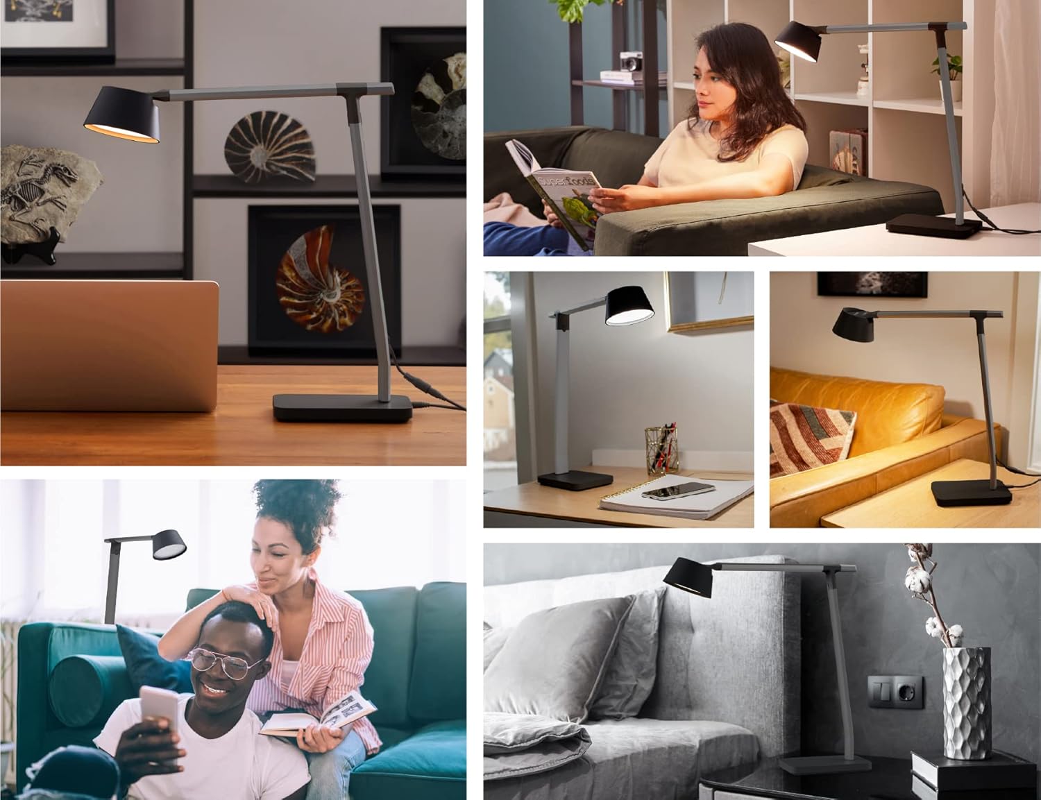 BLACK+DECKER Verve Designer – Lámpara de escritorio con puerto de carga USB, LED blanco verdadero + 16M colores RGB