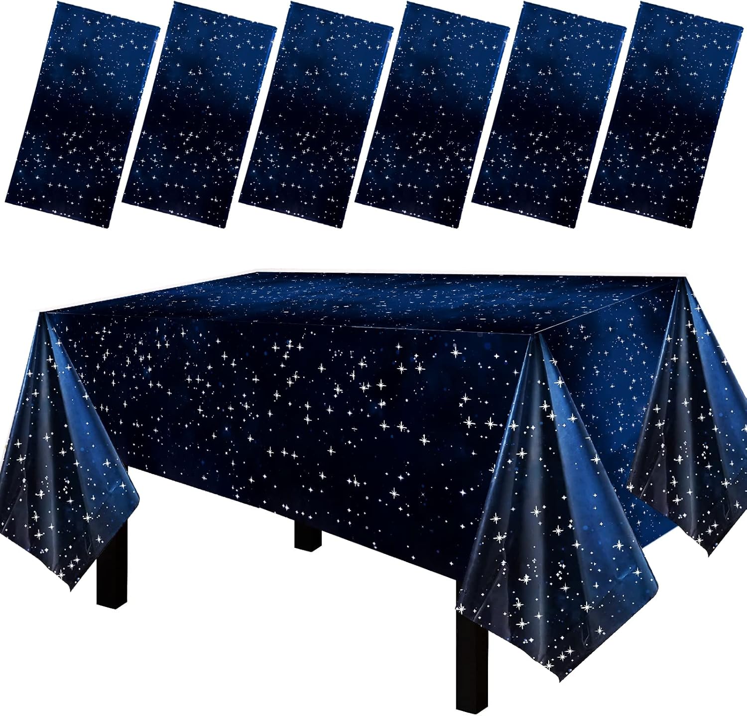 FECEDY Paquete de 6 manteles de plástico desechables de plástico con punta ondulada azul de 54 x 108 pulgadas, para mesas rectangulares de hasta 8