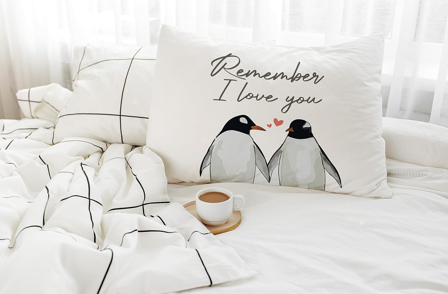 Fundas de almohada decorativas de pingüinos de 12 x 20 pulgadas, regalos de amor para ella, funda de almohada decorativa de pingüino para el hogar,
