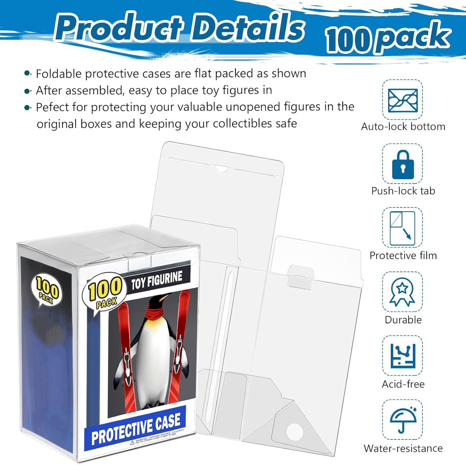 Paquete de 100 fundas protectoras compatibles con Funko figuras de vinilo pop de 4 pulgadas, protectores transparentes, caja de exhibición