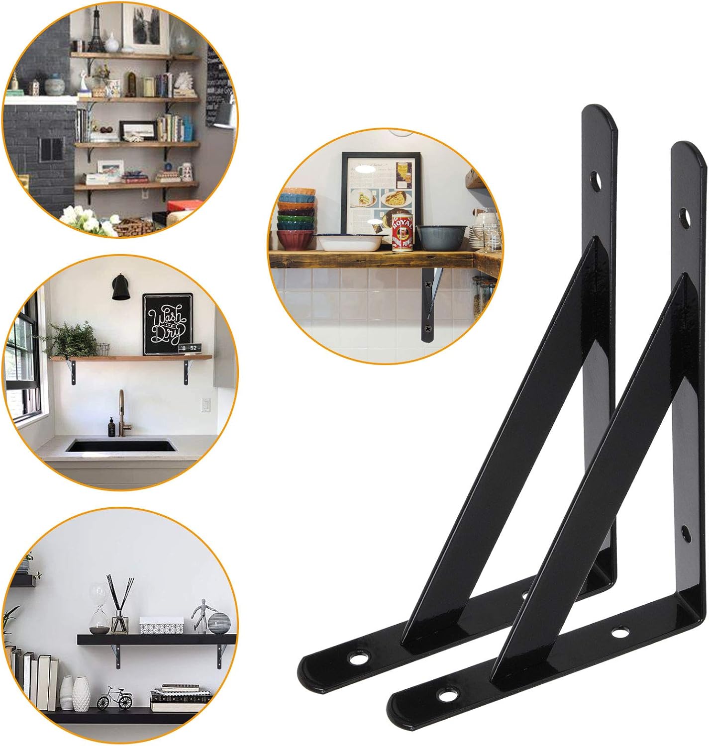 Paquete de 10 soportes de estante resistentes de 6 x 3.7 pulgadas, soportes de estante triangulares negros flotantes, ángulo de 90 grados, para