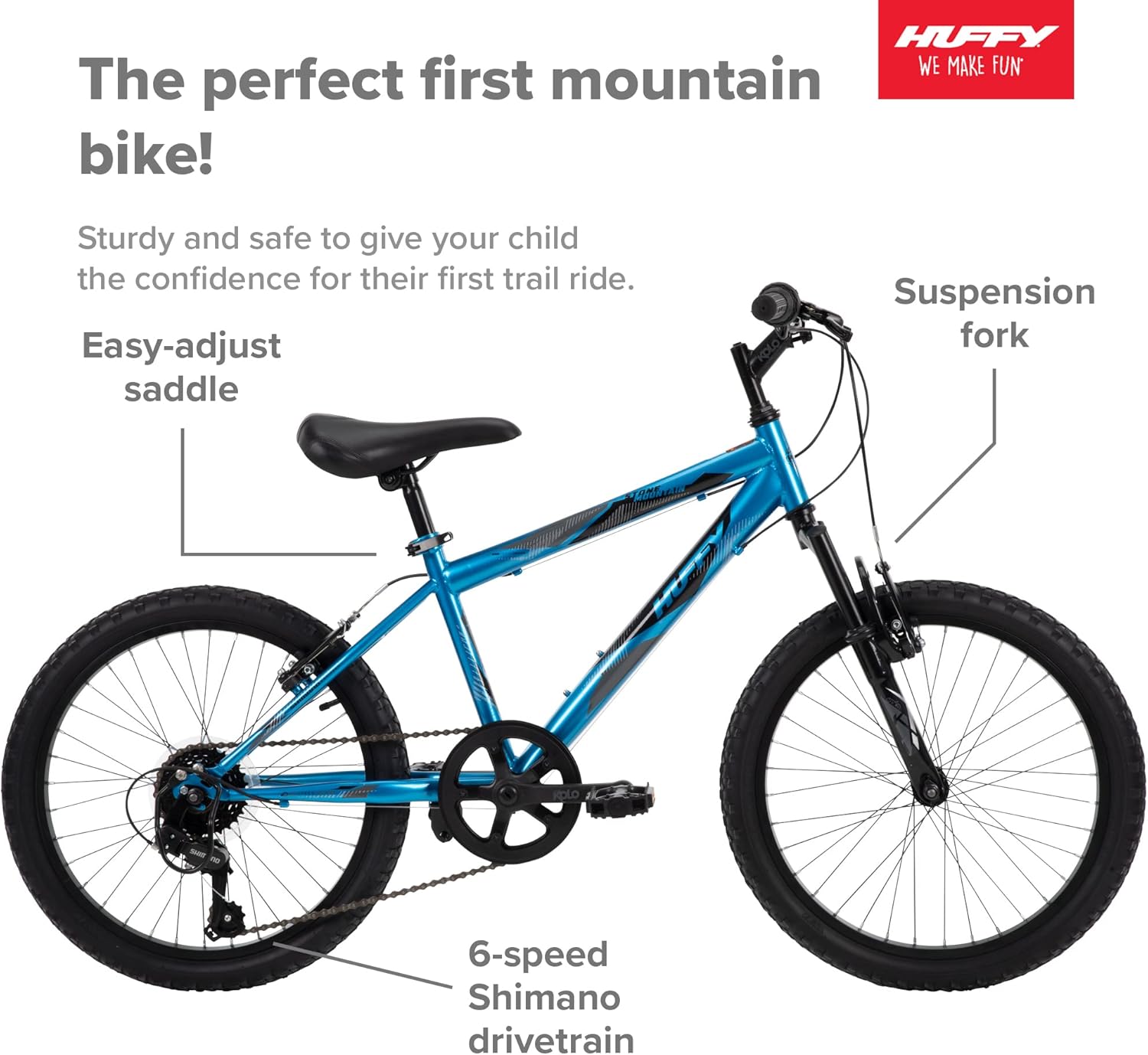 Huffy Bicicleta de montaña rígida para niños, Stone Mountain de 20 pulgadas, 6 velocidades, color cian metálico y RoyalBaby para niños y niñas,
