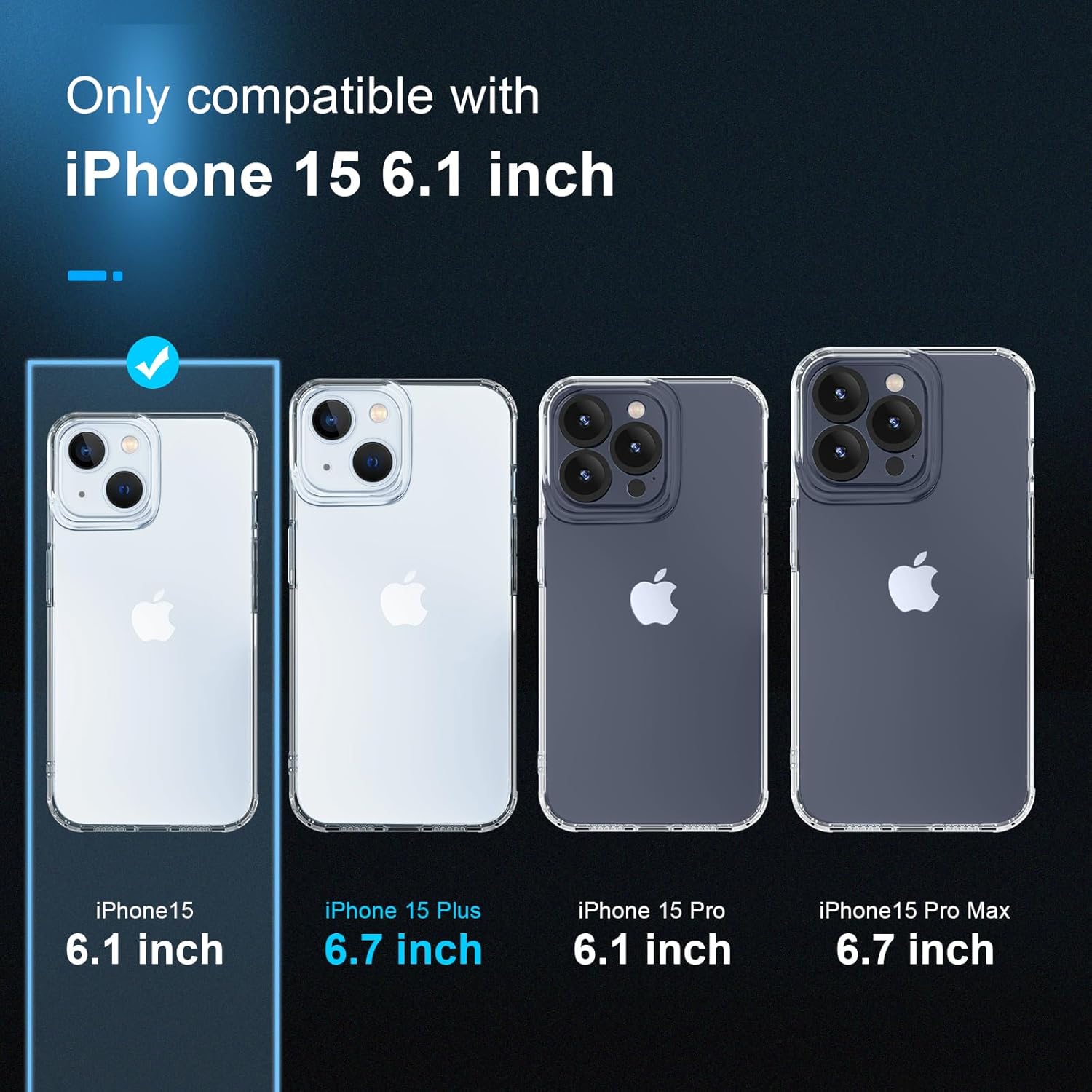 GLIMALL Funda transparente 5 en 1 diseñada para iPhone 15 con protector de pantalla 2 unidades + protector de lente de cámara 2 unidades, cubierta