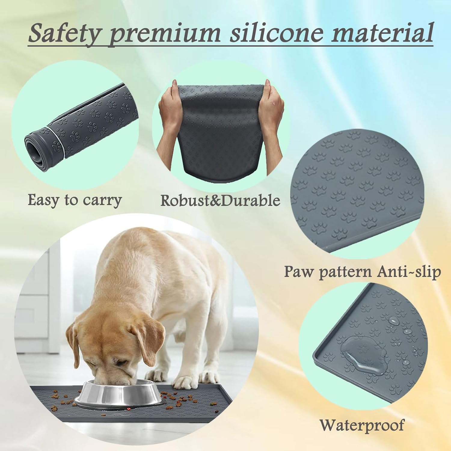 Tapete para perros para comida y agua, tapete de silicona para tazón de comida para mascotas, para alimentar a los gatos, mantel individual