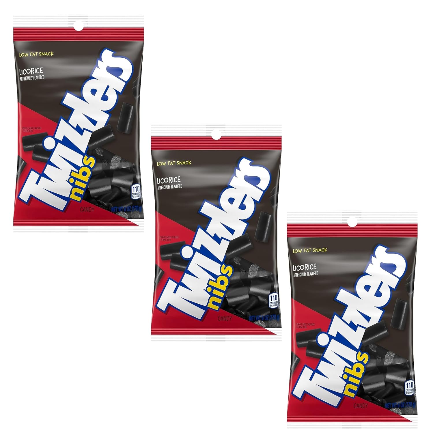 Twizzlers Nibs – Caramelos masticables con sabor a regaliz  Bocadillo bajo en grasa  Bolsas de 6 onzas  Paquete de 3  Diversión para comer y