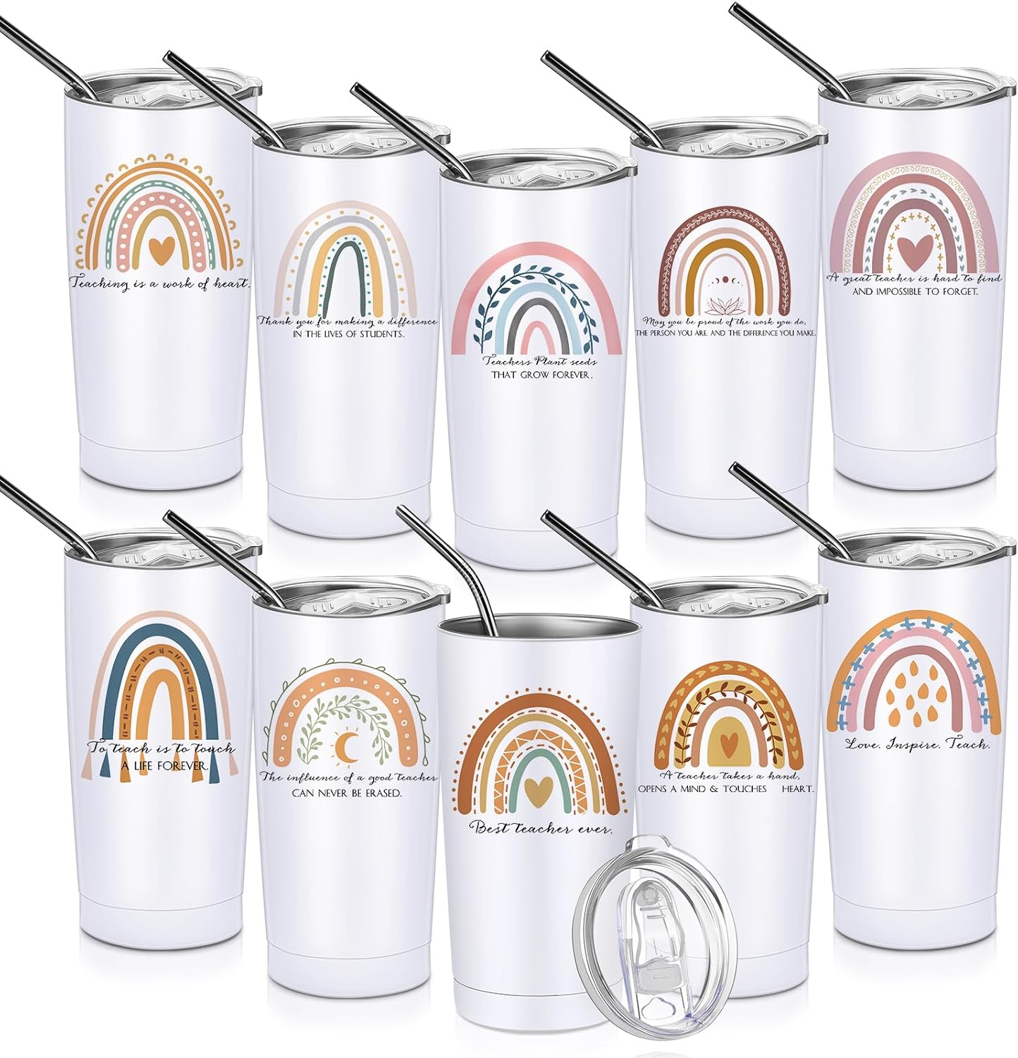 Inbagi Regalos de agradecimiento a los profesores, vaso de acero inoxidable con tapas, agradecimiento, arco iris, regalo de fin de año para el día