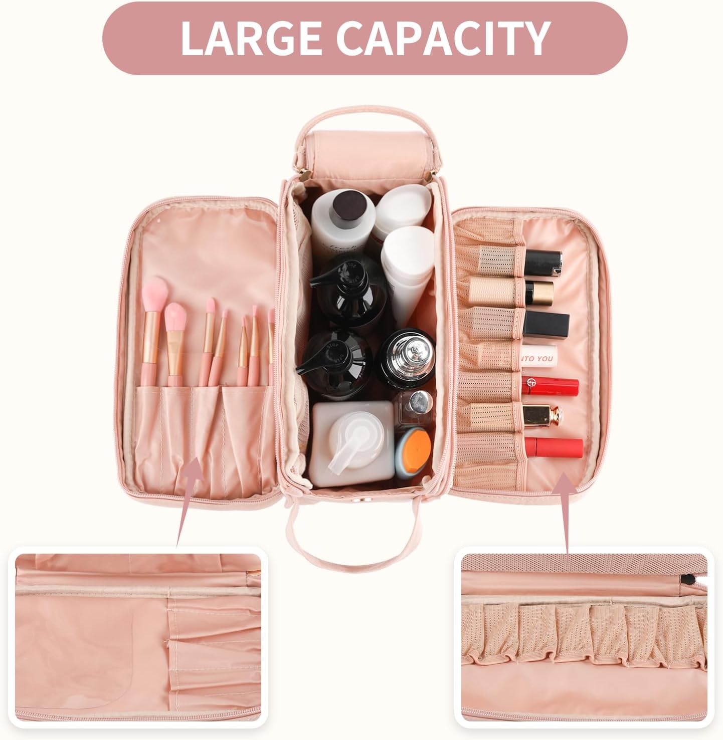 Droombouw Neceser organizador de maquillaje de viaje para mujer, accesorios de aseo cosmético, kit de Dopp de gran capacidad, impermeable, mango